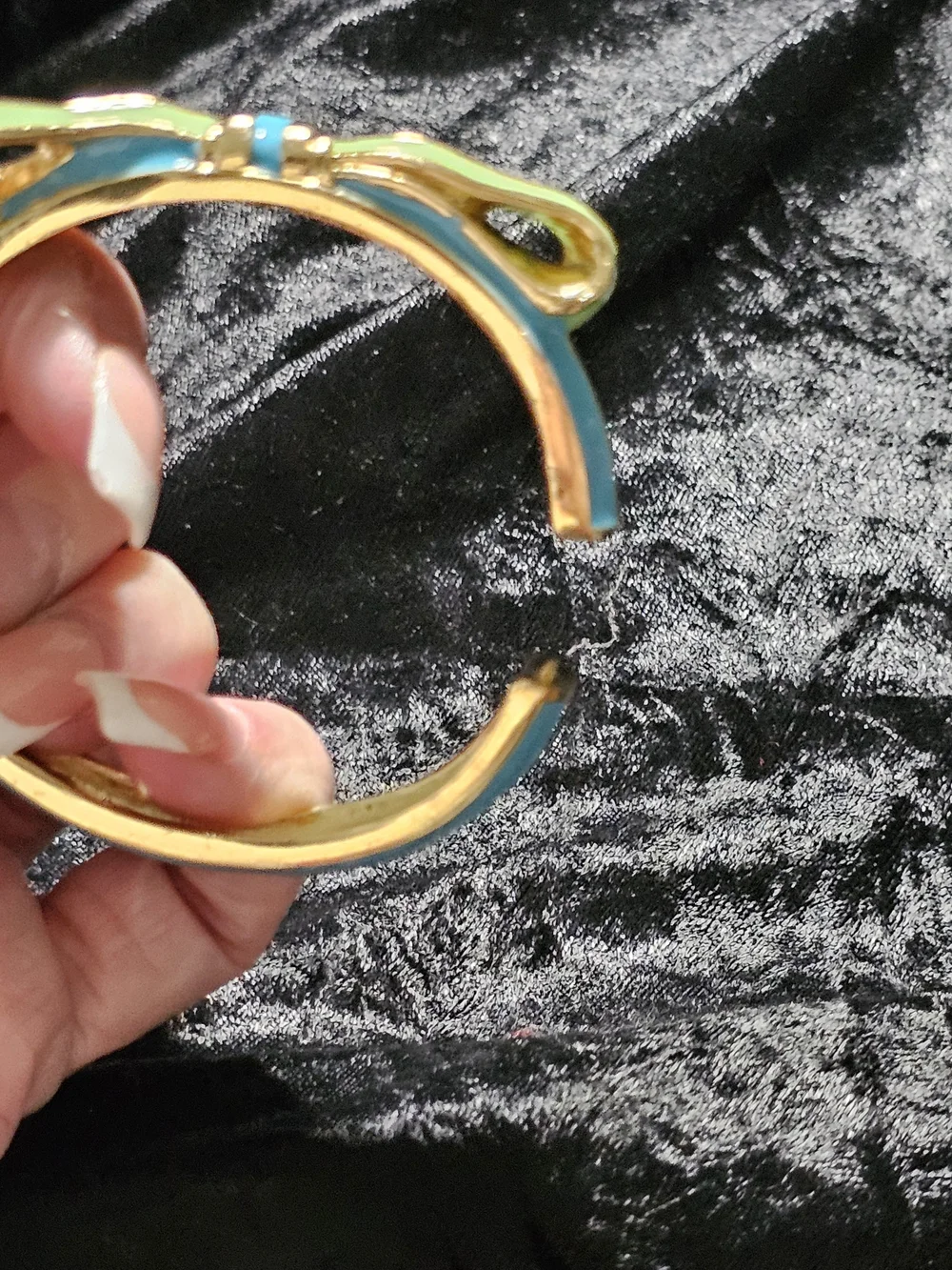 Gold-Plated Bow Bracelet with Green and Turquoise Enamel - Women Jewelry